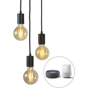 QAZQA facil - Design LED Smart Hanglamp incl. wifi - 3 lichts - Ø 25 cm - Zwart - Woonkamers-sSlaapkamers-sKeuken