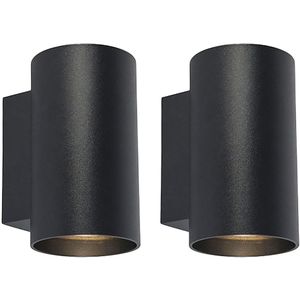 QAZQA Sandy - Design Wandlamp Up Down Voor Binnen - 2 Stuks - D 10 cm - Zwart