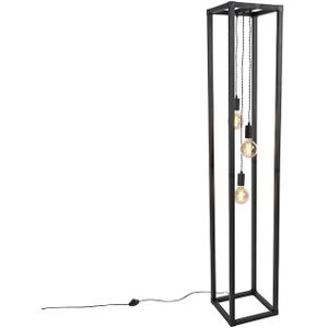QAZQA Big_cage - Design Vloerlamp - Staande Lamp - 3 Lichts - H 175 cm - Zwart - Industrieel