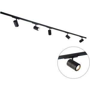 Railsysteem zwart incl. LED dimbaar 5-lichts 3-fase rechts - Ruler 38