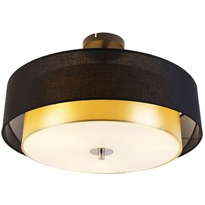 QAZQA drum-neutron - Moderne Plafondlamp - 3 lichts - Ø 500 mm - Zwart Goud - Woonkamers-sSlaapkamers-sKeuken