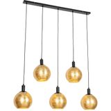 Design hanglamp zwart met goud glas 5-lichts - Bert
