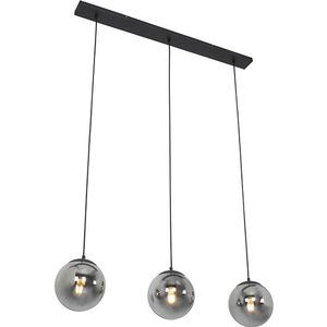 Art deco hanglamp zwart en smoke glas 3-lichts - Pallon