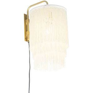 Oosterse wandlamp goud crème kap met franjes - Franxa