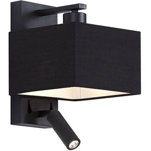 Moderne wandlamp zwart vierkant met leeslamp - Puglia