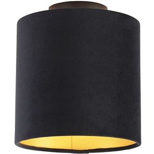 Plafondlamp met velours kap zwart met goud 20 cm - Combi zwart