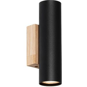 Moderne wandlamp zwart met hout 2-lichts - Jeana