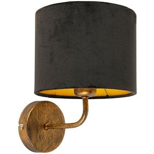 Vintage wandlamp goud met zwarte velours kap - Matt