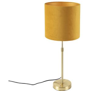 Tafellamp goud/messing met velours kap geel 25 cm - Parte