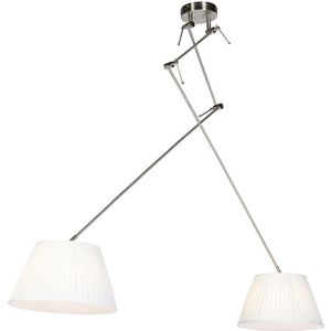 QAZQA blitz - Klassieke Hanglamp met kap - 2 lichts - L 750 mm - Staal - Woonkamer | Slaapkamer | Keuken