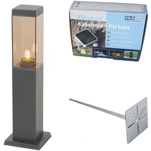 Buitenlamp donkergrijs met smoke glas met grondpin en kabelmof 45cm IP44 - Malios