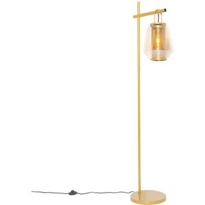 Art deco vloerlamp goud met amber glas - Kevin