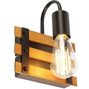 Industriële wandlamp zwart met hout - Paleta Mai