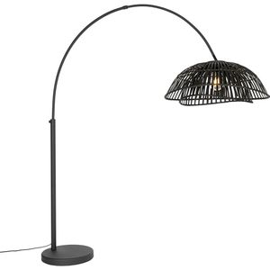 QAZQA pua - Oosterse Vloerlamp | Staande Lamp - 1 lichts - H 194 cm - Zwart - Woonkamer | Slaapkamer | Keuken