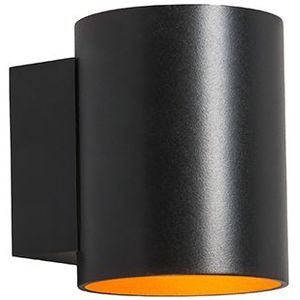 QAZQA sola - Moderne Wandlamp Up Down voor binnen - 1 lichts - D 100 mm - Zwart Goud - Woonkamers-sSlaapkamers-sKeuken