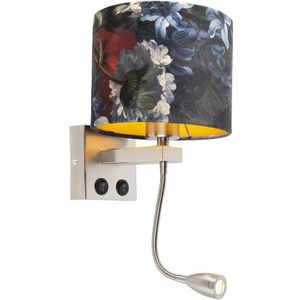 Wandlamp staal met velours kap bloemen met goud - Brescia