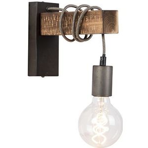 Industri�ële wandlamp zwart met hout - Gallow