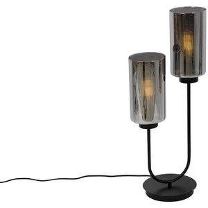 Art Deco tafellamp zwart met smoke glas 2-lichts - Laura