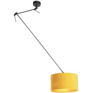 Hanglamp zwart met velours kap oker met goud 35 cm - Blitz