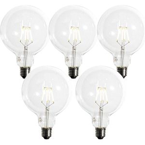 Set van 5 E27 dimbare LED spiraal filament G125 5W 450 lm 2200K
