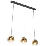 Art deco hanglamp zwart met goud glas langwerpig 3-lichts - pallon