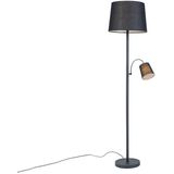 Klassieke vloerlamp zwart met zwarte kap en leeslampje - Retro