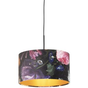Hanglamp met velours kap bloemen met goud 35 cm - Combi