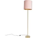 Romantische vloerlamp messing met roze kap 40 cm - Simplo