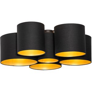 Plafondlamp zwart met gouden binnenkant 6-lichts - Multidrum