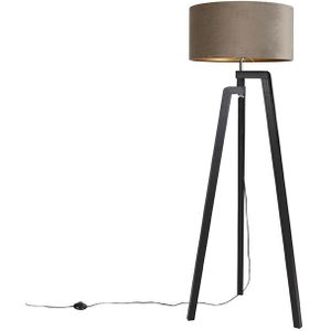 Vloerlamp tripod zwart met taupe kap en goud 50 cm - Puros