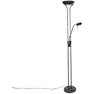 Moderne vloerlamp zwart met leeslamp incl. LED dim to warm - Diva