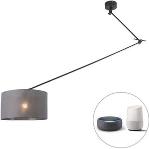 Smart hanglamp zwart met kap donkergrijs 35 cm incl. Wifi A60 - Blitz