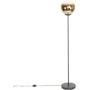 Art deco vloerlamp zwart met goud glas - pallon