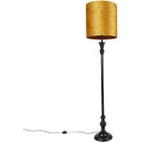 Vloerlamp zwart met stoffen kap goud 40 cm - Classico