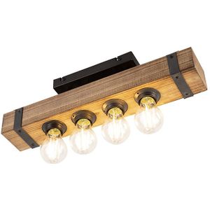 Industriële plafondlamp hout met staal 4-lichts - Reena