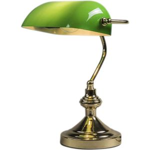 Klassieke tafellamp/notarislamp messing met groen glas - Banker