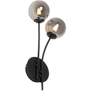 Moderne wandlamp zwart 2-lichts met smoke glas - Athens