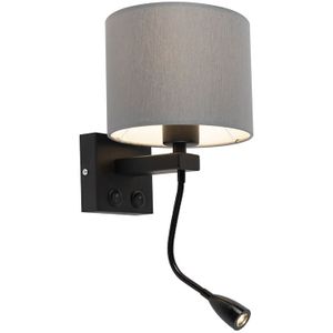 Moderne wandlamp zwart met grijze kap - Brescia