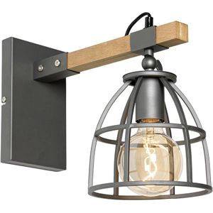 Industriële wandlamp donkergrijs met hout verstelbaar - Arthur
