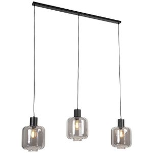 Design hanglamp zwart met smoke glas 3-lichts 161,5 cm - Qara