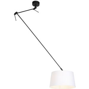 Hanglamp zwart met linnen kap wit 35 cm - Blitz
