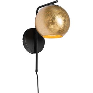 Smart wandlamp zwart met goud glas incl. Wifi A60 - Bert