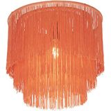 Oosterse plafondlamp goud roze kap met franjes - Franxa