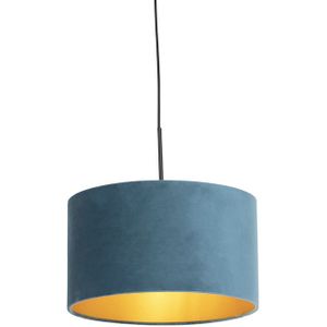 Hanglamp met velours kap blauw met goud 35 cm - Combi