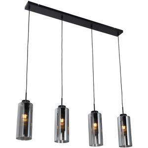 Art Deco hanglamp zwart met smoke glas 4-lichts - Laura