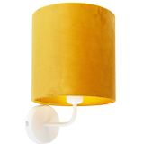 Vintage wandlamp wit met gele velours kap - Matt