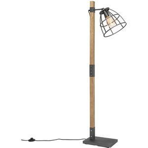 Industriële vloerlamp donkergrijs met hout - Arthur