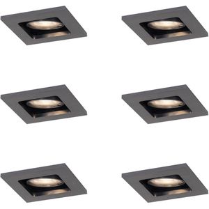 Set van 6 Moderne inbouwspot gunmetal GU10 50mm rond kantelbaar - Qure