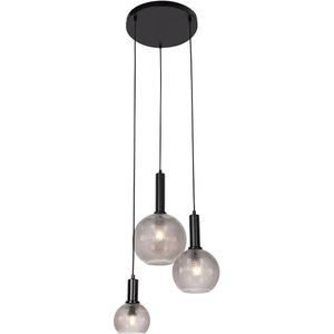 Design hanglamp zwart met smoke glas 3-lichts - Chico