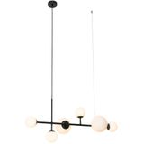 Moderne hanglamp zwart met mat glas 6-lichts - Monaco